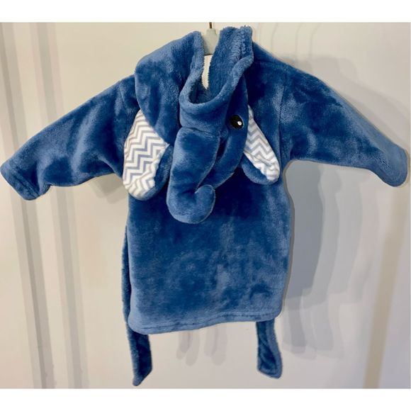 Little Treasures Chevron Elephant Plush Bathrobe in Blue 0-9 Months - Picture 7 of 7